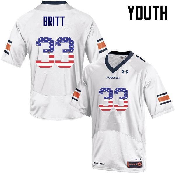 Youth #33 K.J. Britt Auburn Tigers USA Flag Fashion College Football Jerseys-White